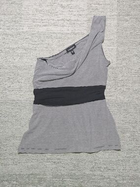 Y2k Bebe Black and White One-Shoulder Striped Top